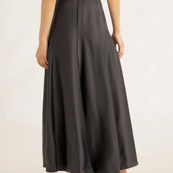 NWOT, SZ M, Matte Satin A-Line Midi Skirt, Charcoal Gray - Picture 4 of 4